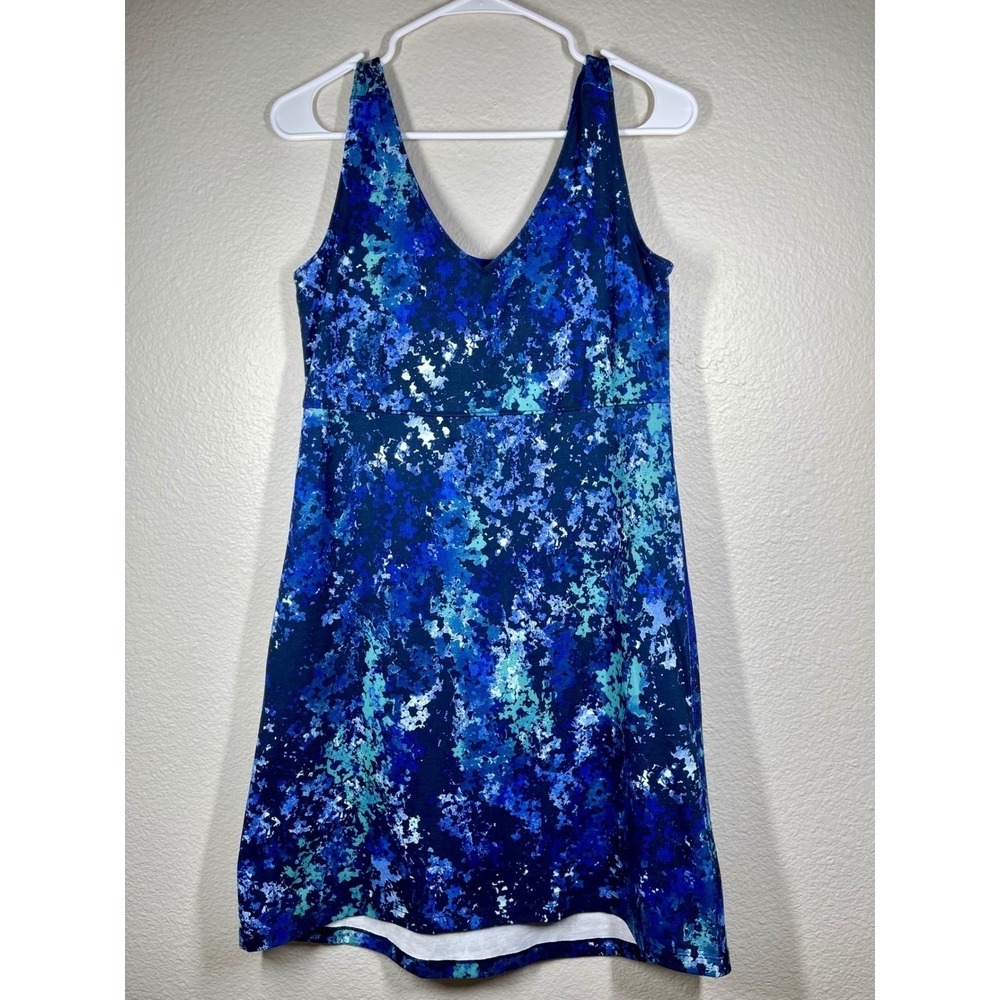 LL Bean XS Blue Print Sleeveless V Neck Casual Dress athletic workout yoga